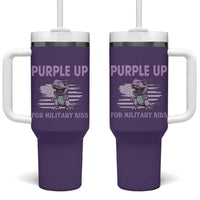 Purple Up For Military Kids Tumbler With Handle Military Child Month Dinosaur American Flag