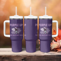 Purple Up For Military Kids Tumbler With Handle Military Child Month Dinosaur American Flag