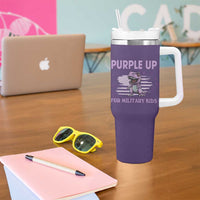 Purple Up For Military Kids Tumbler With Handle Military Child Month Dinosaur American Flag