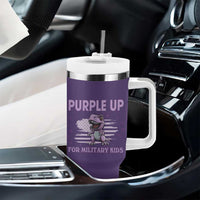 Purple Up For Military Kids Tumbler With Handle Military Child Month Dinosaur American Flag