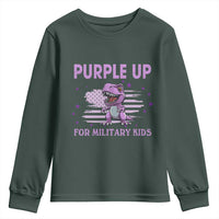 Purple Up For Military Kids Youth Sweatshirt Military Child Month Dinosaur American Flag