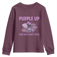 Purple Up For Military Kids Youth Sweatshirt Military Child Month Dinosaur American Flag