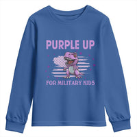 Purple Up For Military Kids Youth Sweatshirt Military Child Month Dinosaur American Flag