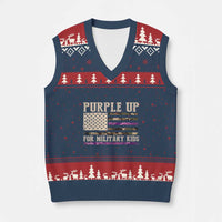 Purple Up For Military Kids V-Neck Knit Sweater Vest Military Child Month USA Flag Camouflage - Wonder Print Shop