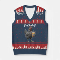 F-CAW-F Sarcastic Chicken Drinking Coffee V-Neck Knit Sweater Vest Funny Morning Mood Grumpy Hen Iced Coffee Lover