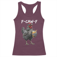 F-CAW-F Sarcastic Chicken Drinking Coffee Racerback Tank Top Funny Morning Mood Grumpy Hen Iced Coffee Lover