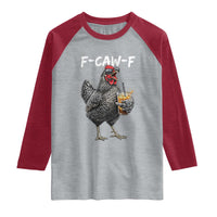 F-CAW-F Sarcastic Chicken Drinking Coffee Raglan Shirt Funny Morning Mood Grumpy Hen Iced Coffee Lover