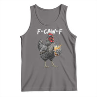 F-CAW-F Sarcastic Chicken Drinking Coffee Tank Top Funny Morning Mood Grumpy Hen Iced Coffee Lover