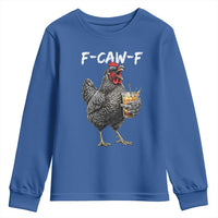 F-CAW-F Sarcastic Chicken Drinking Coffee Youth Sweatshirt Funny Morning Mood Grumpy Hen Iced Coffee Lover