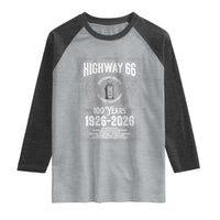 Historic Mother Road Highway 66 Raglan Shirt Centennial 1926-2026 Classic Gas Pump Filigree Graphic