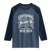America Highway 66 Centennial 1926-2026 Classic Route Raglan Shirt Vintage The Mother Road Victorian Filigree Graphic