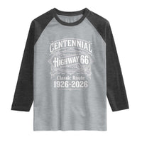 America Highway 66 Centennial 1926-2026 Classic Route Raglan Shirt Vintage The Mother Road Victorian Filigree Graphic