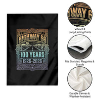 America Highway 66 100 Years Centennial 1926-2026 Garden Flag Retro Desert Horizon The Mother Road Colorful Graphic