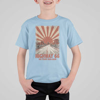 Highway 66 Main Street of America Sunset Horizon T Shirt For Kid Centennial 1926-2026 Retro Desert Sunburst Graphic