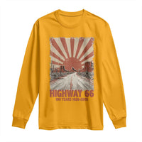 Highway 66 Main Street of America Sunset Horizon Long Sleeve Shirt Centennial 1926-2026 Retro Desert Sunburst Graphic