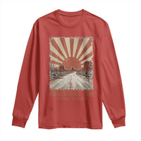 Highway 66 Main Street of America Sunset Horizon Long Sleeve Shirt Centennial 1926-2026 Retro Desert Sunburst Graphic
