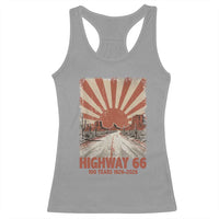 Highway 66 Main Street of America Sunset Horizon Racerback Tank Top Centennial 1926-2026 Retro Desert Sunburst Graphic