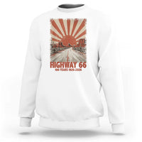 Highway 66 Main Street of America Sunset Horizon Sweatshirt Centennial 1926-2026 Retro Desert Sunburst Graphic
