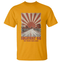 Highway 66 Main Street of America Sunset Horizon T Shirt Centennial 1926-2026 Retro Desert Sunburst Graphic