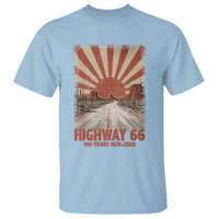 Highway 66 Main Street of America Sunset Horizon T Shirt Centennial 1926-2026 Retro Desert Sunburst Graphic