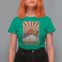 Highway 66 Main Street of America Sunset Horizon T Shirt For Women Centennial 1926-2026 Retro Desert Sunburst Graphic