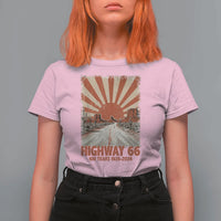 Highway 66 Main Street of America Sunset Horizon T Shirt For Women Centennial 1926-2026 Retro Desert Sunburst Graphic