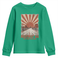 Highway 66 Main Street of America Sunset Horizon Youth Sweatshirt Centennial 1926-2026 Retro Desert Sunburst Graphic