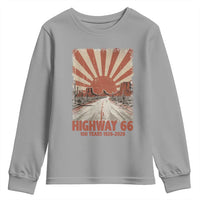Highway 66 Main Street of America Sunset Horizon Youth Sweatshirt Centennial 1926-2026 Retro Desert Sunburst Graphic