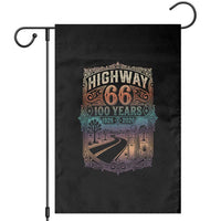 Highway 66 100 Years of the Mother Road Garden Flag Centennial 1926-2026 Desert Oasis Retro Rainbow Graphic