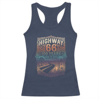 Highway 66 100 Years of the Mother Road Racerback Tank Top Centennial 1926-2026 Desert Oasis Retro Rainbow Graphic
