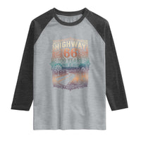 Highway 66 100 Years of the Mother Road Raglan Shirt Centennial 1926-2026 Desert Oasis Retro Rainbow Graphic