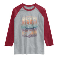 Highway 66 100 Years of the Mother Road Raglan Shirt Centennial 1926-2026 Desert Oasis Retro Rainbow Graphic