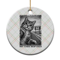 Funny Road Trip Cat Selfie with Highway 66 Ceramic Ornament Centennial 1926-2026 Historic Highway Humor