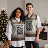 Funny Road Trip Cat Selfie with Highway 66 V-Neck Knit Sweater Vest Centennial 1926-2026 Historic Highway Humor