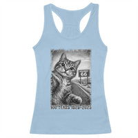 Funny Road Trip Cat Selfie with Highway 66 Racerback Tank Top Centennial 1926-2026 Historic Highway Humor