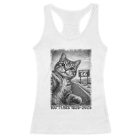 Funny Road Trip Cat Selfie with Highway 66 Racerback Tank Top Centennial 1926-2026 Historic Highway Humor