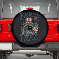 Funny Raccoon Patriotic Spare Tire Cover Feral But Free 4th Of July American Flag