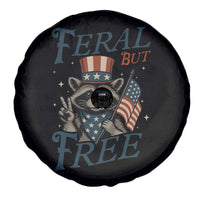 Funny Raccoon Patriotic Spare Tire Cover Feral But Free 4th Of July American Flag
