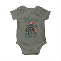 Funny Raccoon Patriotic Baby Onesie Feral But Free 4th Of July American Flag