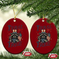 Funny Raccoon Patriotic Ceramic Ornament Feral But Free 4th Of July American Flag - Wonder Print Shop