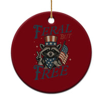 Funny Raccoon Patriotic Ceramic Ornament Feral But Free 4th Of July American Flag - Wonder Print Shop