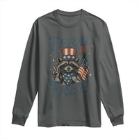 Funny Raccoon Patriotic Long Sleeve Shirt Feral But Free 4th Of July American Flag