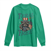 Funny Raccoon Patriotic Long Sleeve Shirt Feral But Free 4th Of July American Flag
