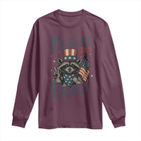 Funny Raccoon Patriotic Long Sleeve Shirt Feral But Free 4th Of July American Flag