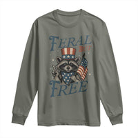 Funny Raccoon Patriotic Long Sleeve Shirt Feral But Free 4th Of July American Flag