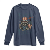 Funny Raccoon Patriotic Long Sleeve Shirt Feral But Free 4th Of July American Flag