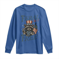 Funny Raccoon Patriotic Long Sleeve Shirt Feral But Free 4th Of July American Flag