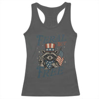 Funny Raccoon Patriotic Racerback Tank Top Feral But Free 4th Of July American Flag