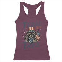 Funny Raccoon Patriotic Racerback Tank Top Feral But Free 4th Of July American Flag