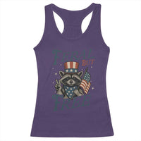 Funny Raccoon Patriotic Racerback Tank Top Feral But Free 4th Of July American Flag
